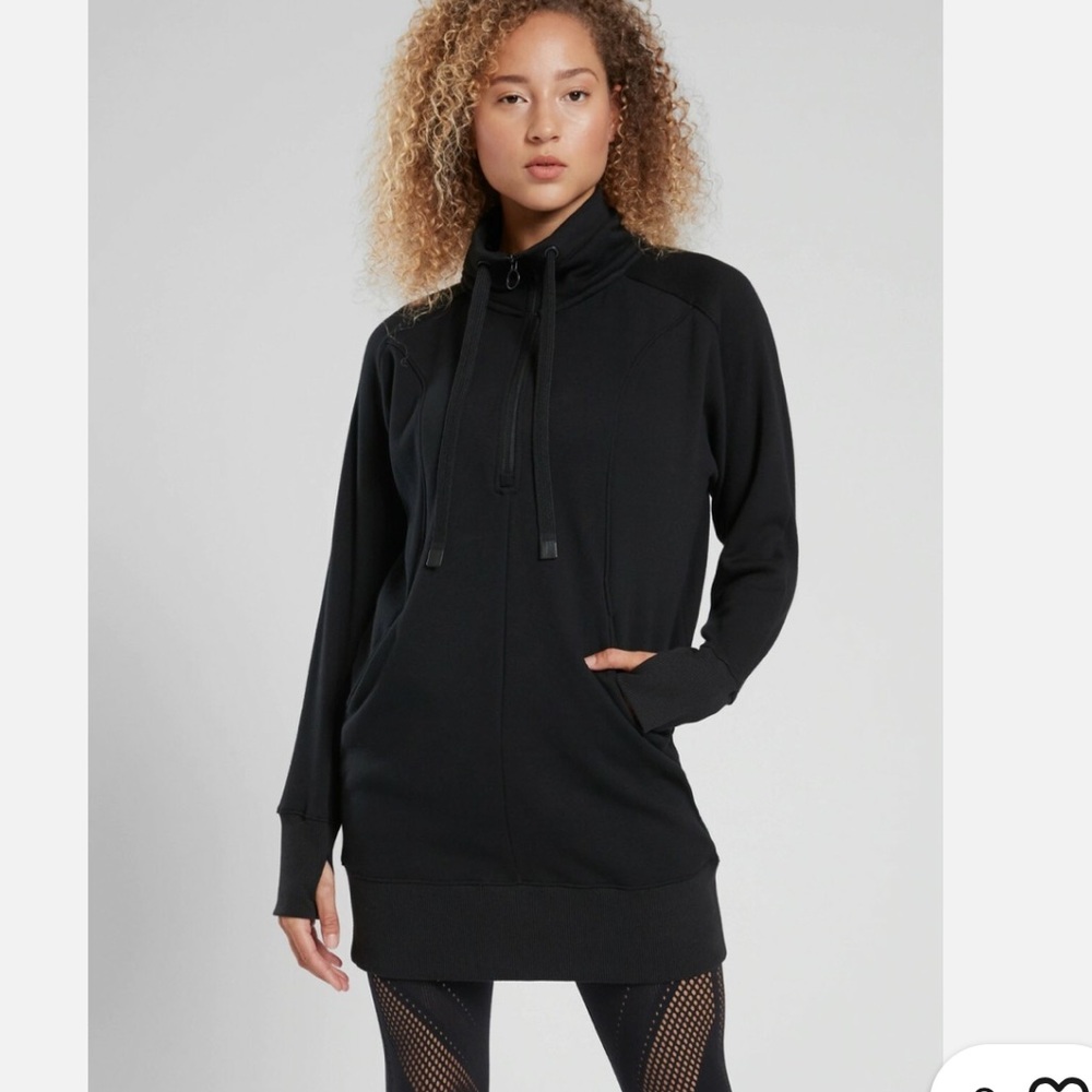 Athleta Cozy Karma 1/4 Zip Dress Cotton Blend Black Size XS